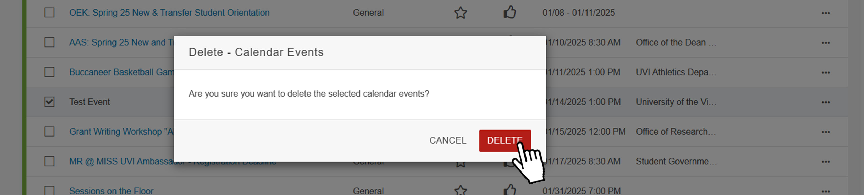 Confim deletion of Single Event