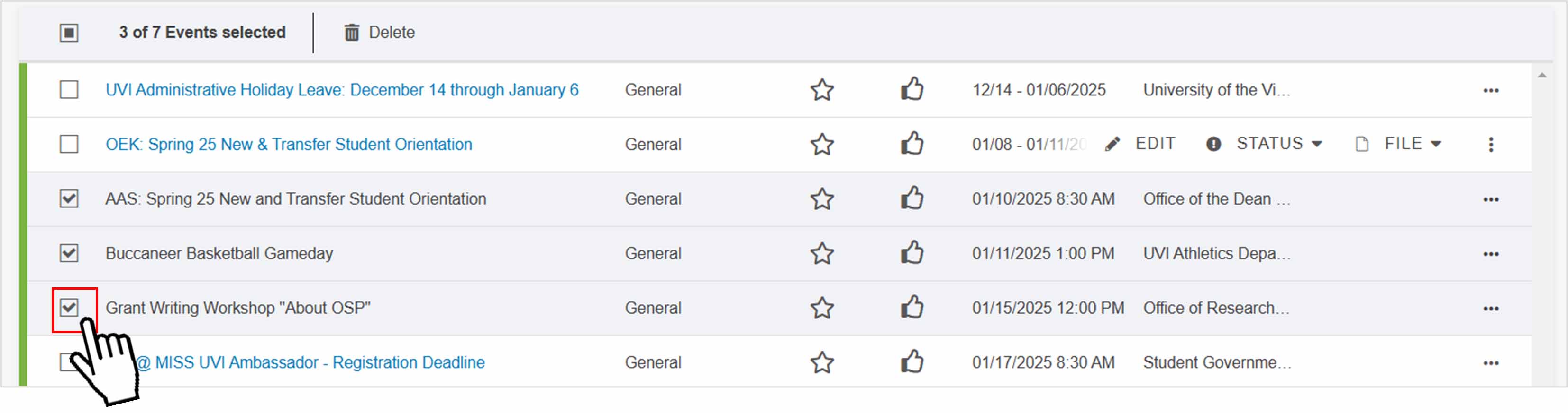 Selecting multiplt events