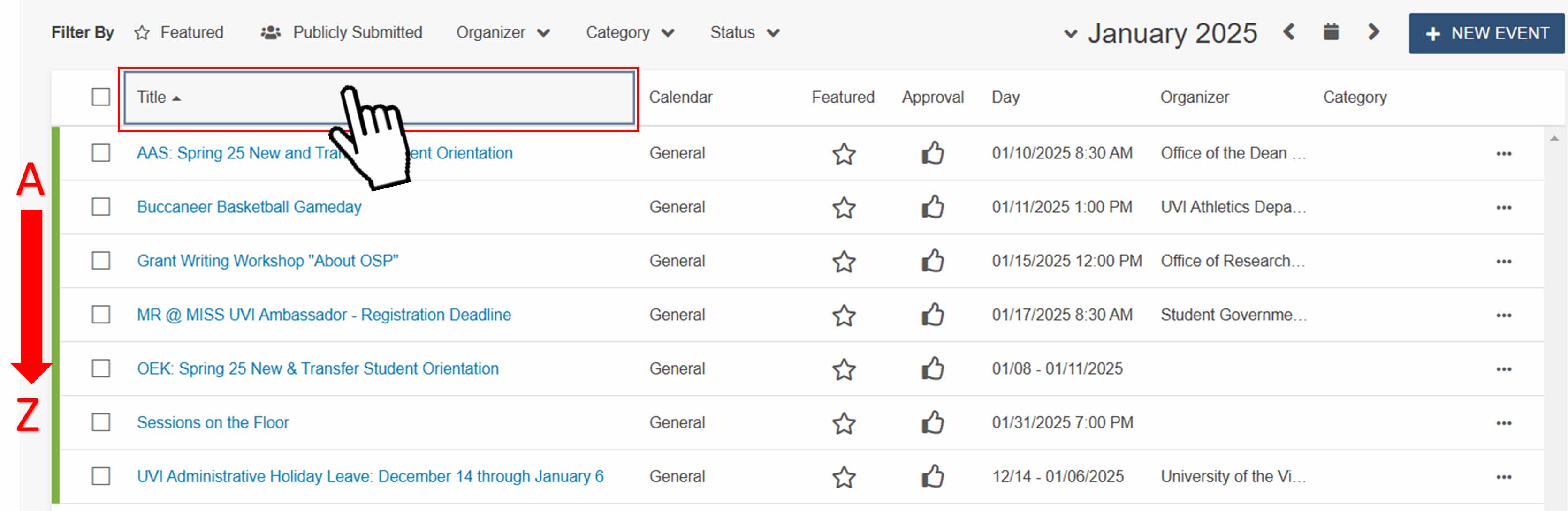 Sorting in CMS Calendar