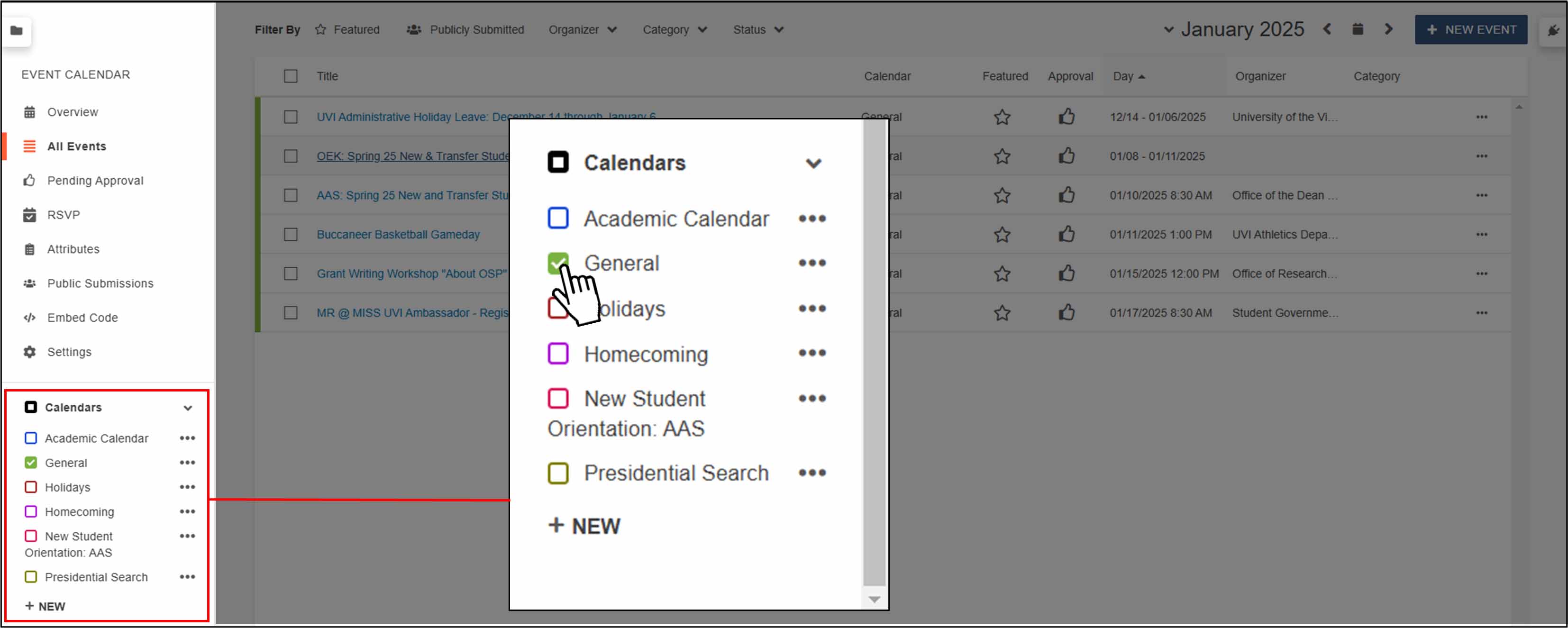 View Events in CMS Calendar