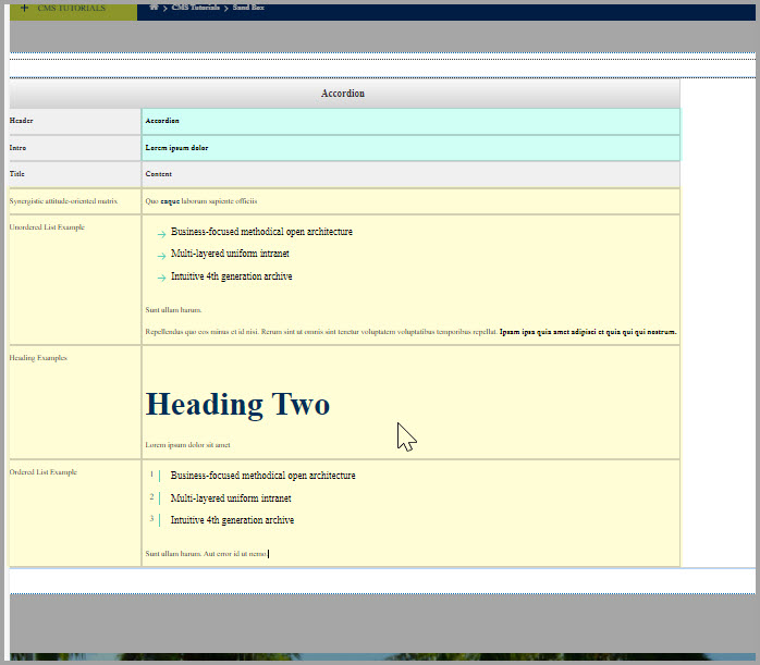 Accordion Snippet Table