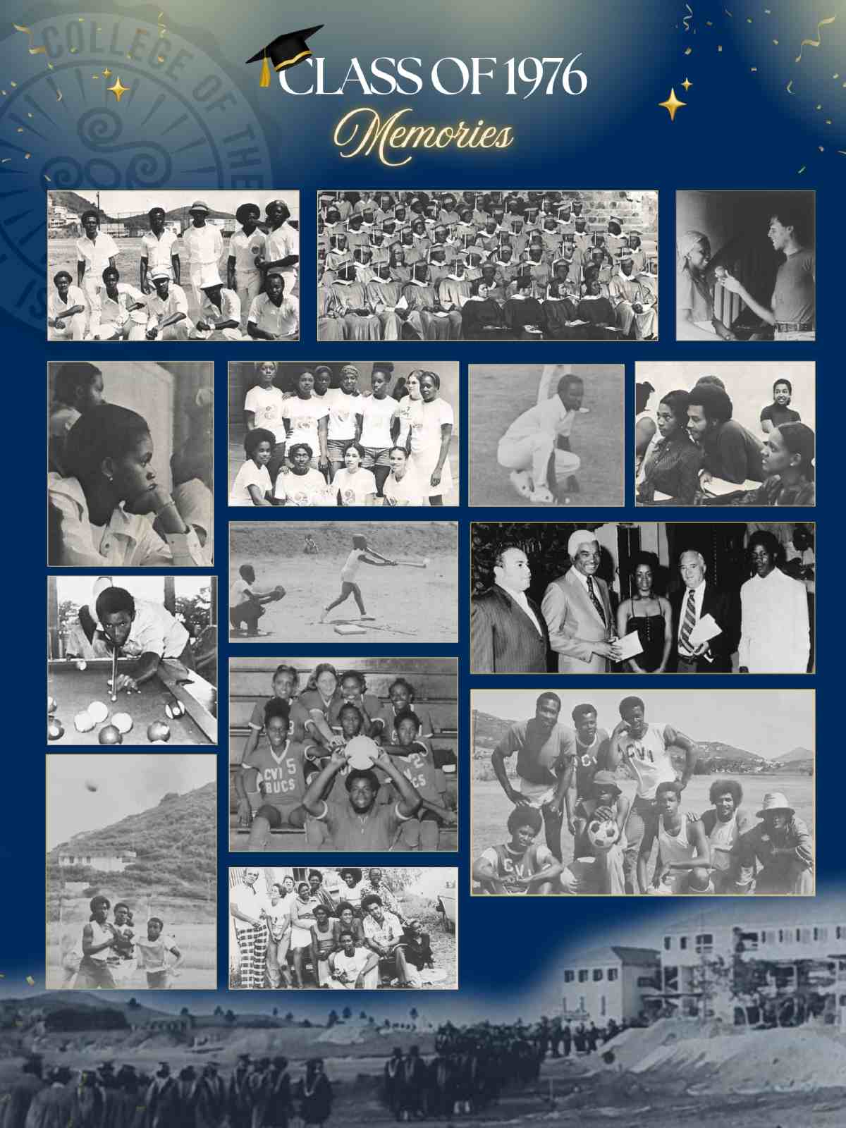 Class of 1976 Collage with graduates at graduation, sporting, and social events. Class of 1976 Collage with graduates at graduation, sporting, and social events.