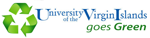 UVI Goes Green banner with a green recycling graphic