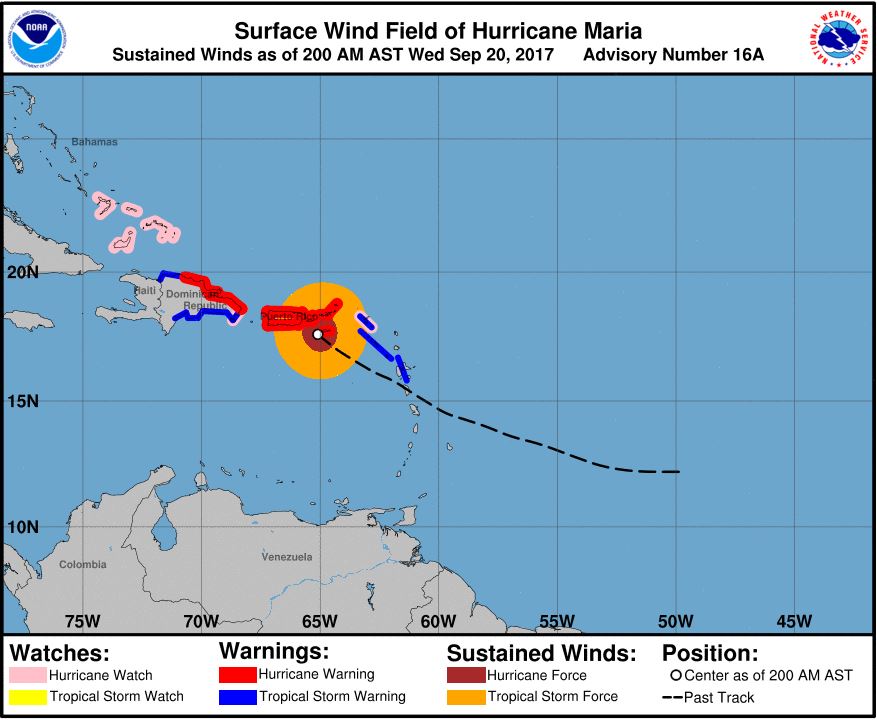 Hurricane Maria track, September 20, 2017 0200
