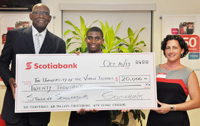 Scotiabank USVI donates $20,000 for student scholarships at the University of the Virgin Islands.