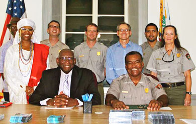 UVI President David Hall and National Park Service Superintendent Joel Tutein signed the MOU in the newly renovated National Park Service offices 