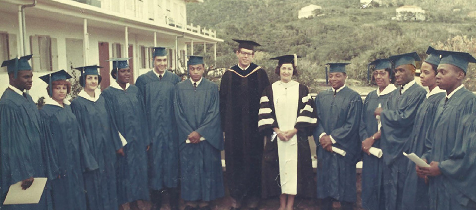 The first graduation class of the College of the Virgin Islands (CVI) with the commencement speaker First Lady 