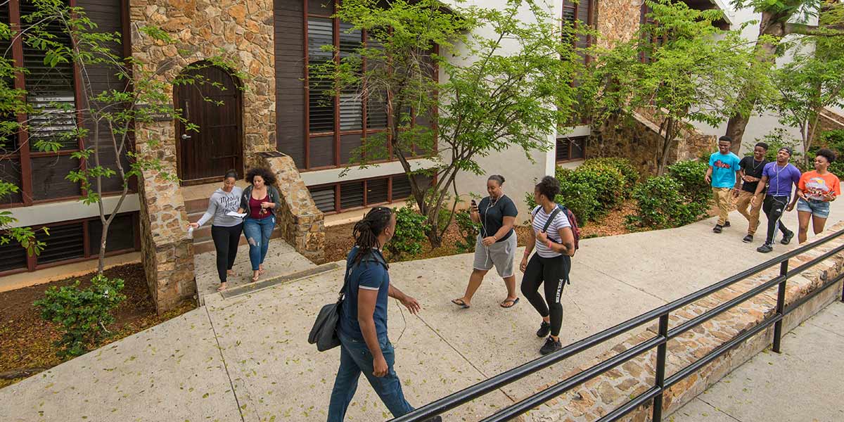 Students walking near Dormitory